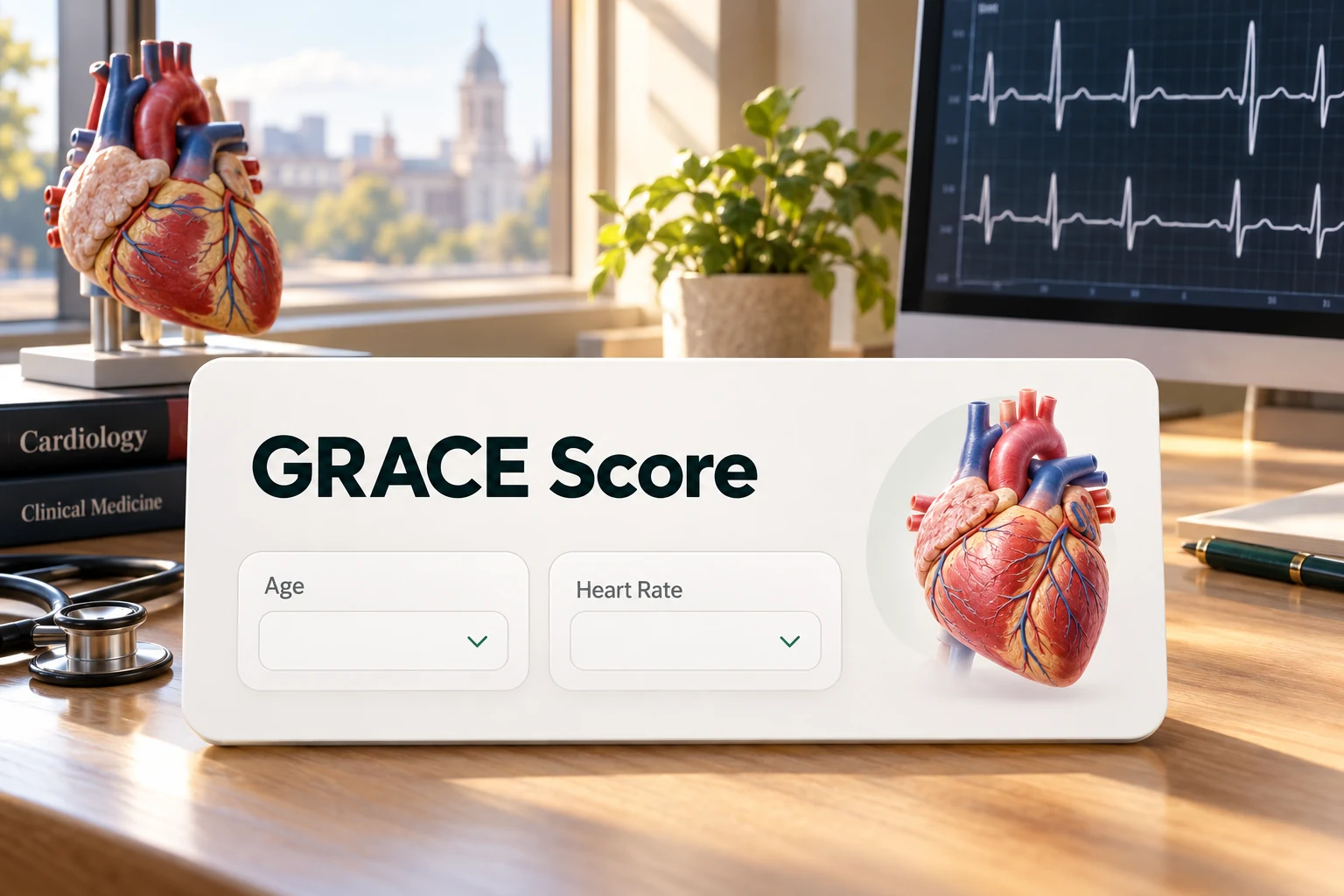 GRACE Score calculator product visual in a cardiology setting
