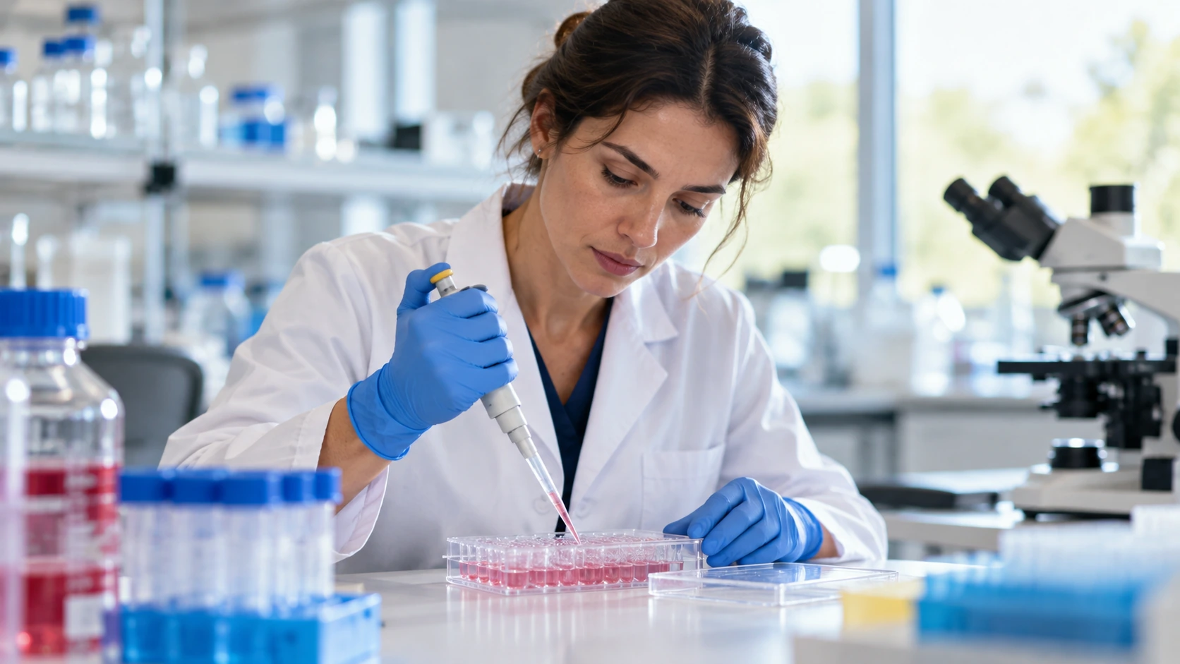 A researcher preparing a tissue-culture experiment.