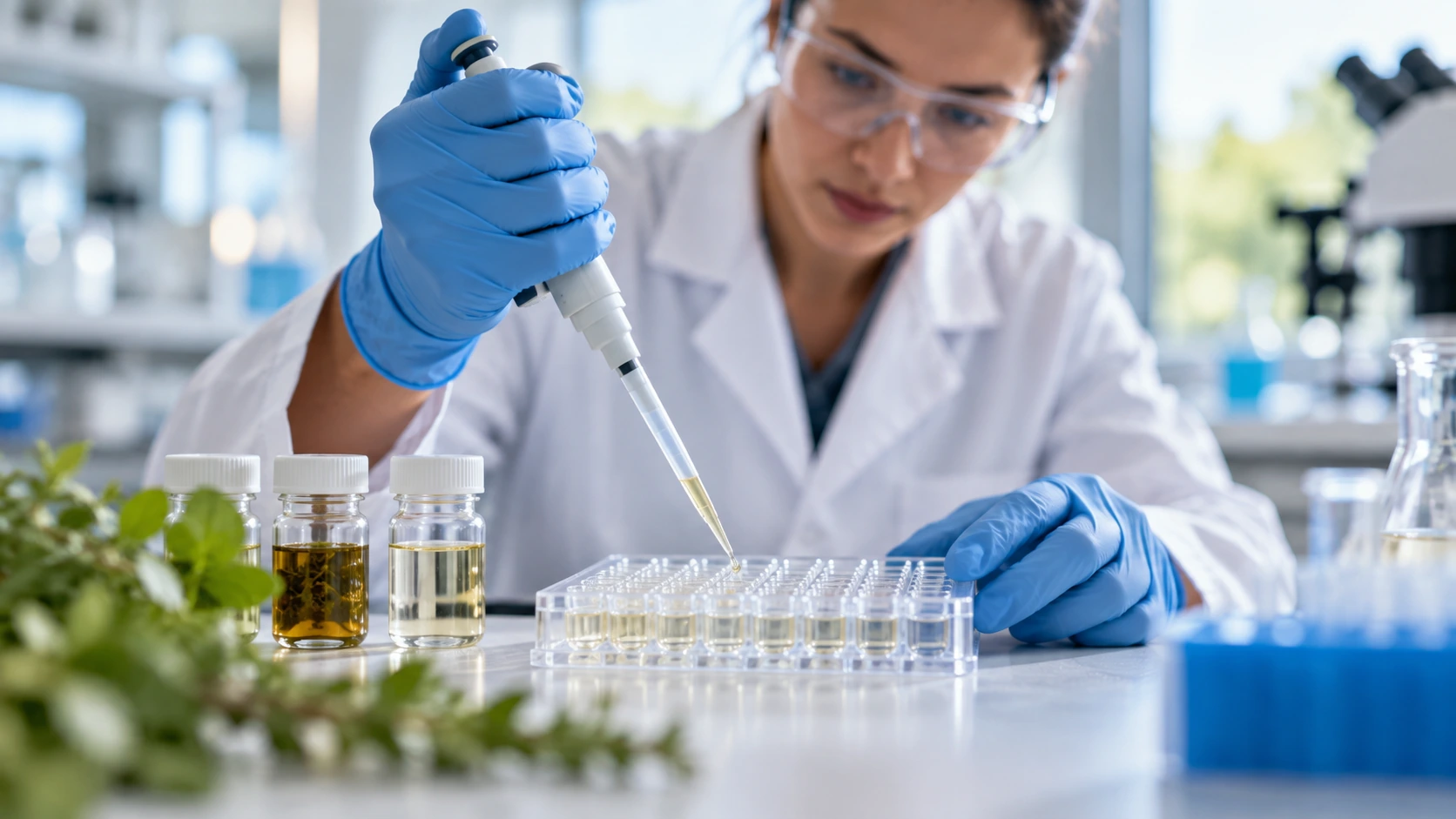 A researcher preparing botanical fractions for a laboratory assay.